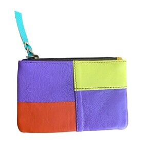 Soruka Zahra Recycled Leather Zippered Pouch Bag Color Block Patchwork Tassel